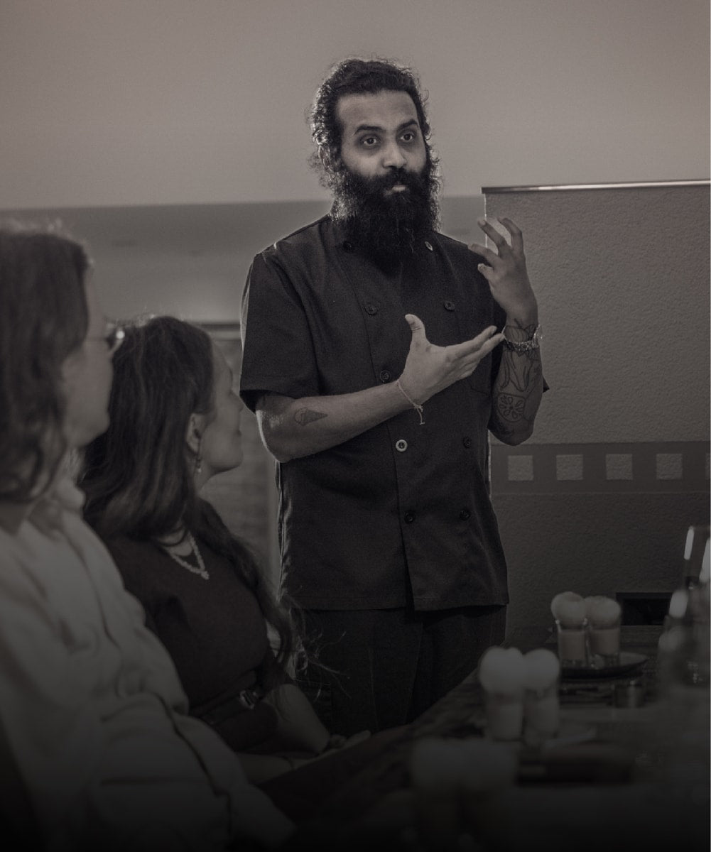 A chef presenting during a cooking demonstration